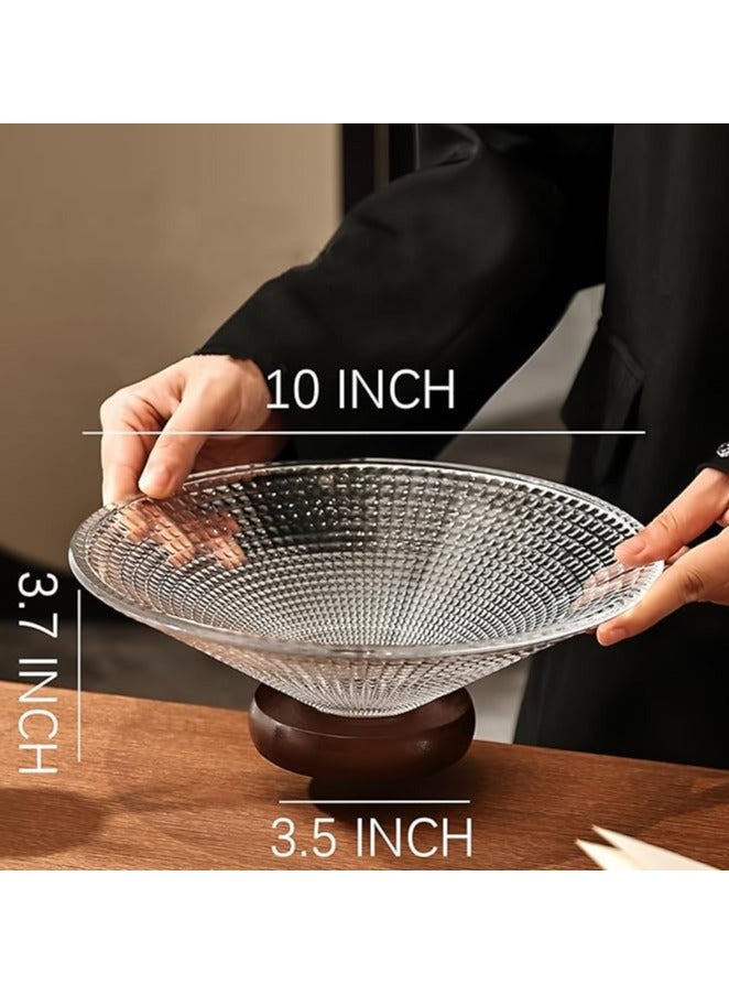 Large Glass Salad & Fruit Bowl with Walnut Wood Pedestal - 10" Elegant Crystal Centerpiece Bowl for Serving, Modern Trifle Bowl for Kitchen Counter, Party & Holiday Tablescape - Image 5